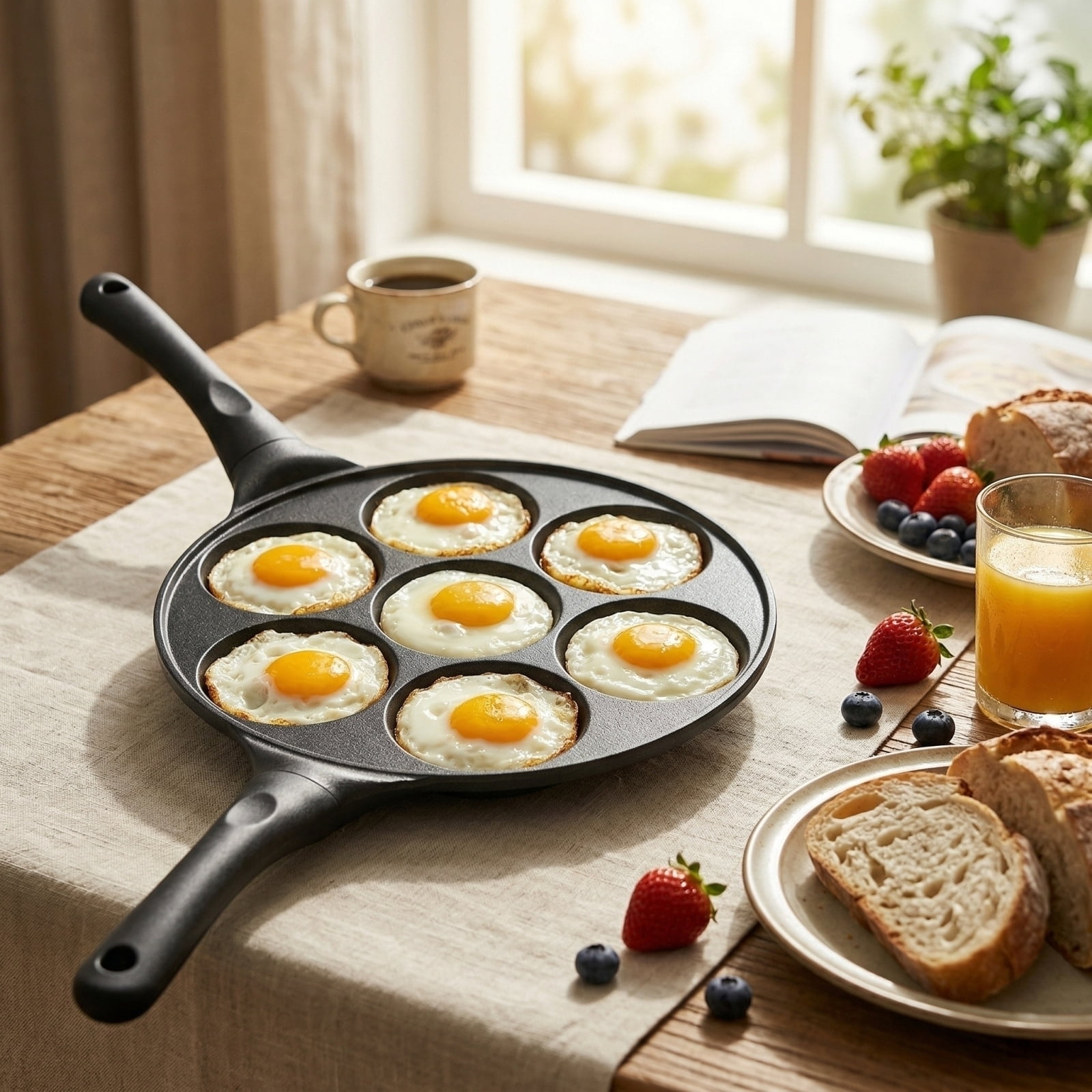 Egg Frying Pan, 7 Divided Molds, Aluminum Frying Pan, Omelet Pan, Morning Meal Prep, Non Stick Coating, Handle, 1 Pc