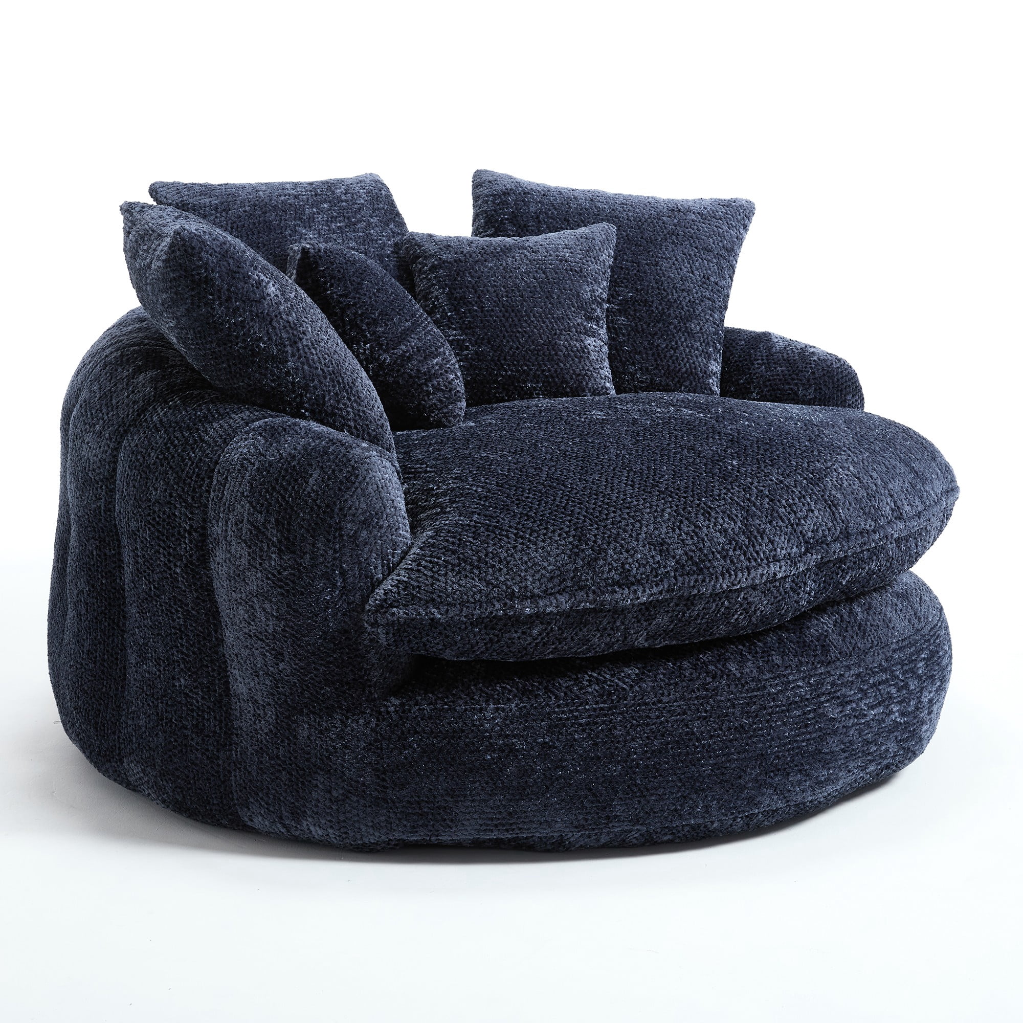 Aukfa 55" Oversized Round Chaise Lounge Chair, Fluffy Deep Seat Cloud Floor Sofa, Modern No Assembly Couch, Dark Blue