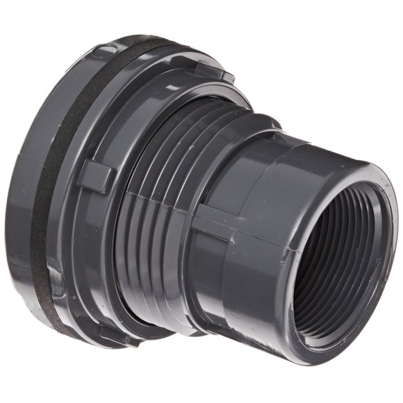 Spears 8171 Series PVC Bulkhead Tank Adapter, Schedule 80, Gray, 1" Socket x NPT Female