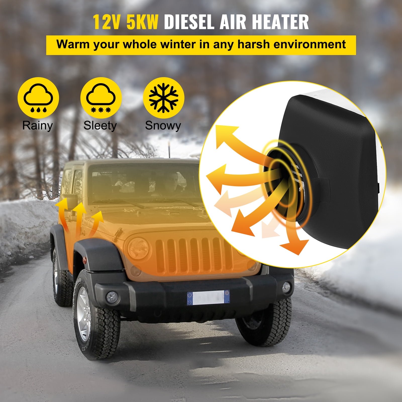 VEVORbrand 5KW Diesel Air Heater 10L Tank Diesel Heater 12V Diesel Parking  Heater Muffler with LCD Thermostat and Remote Control for RV Bus Trailer