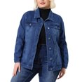 thumbnail image 1 of Chaqueta de mezclilla uxcell con botones y bolsillo en el pecho Azul denim oscuro 1X, 1 of 6
