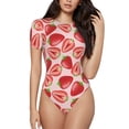thumbnail image 1 of Saiise Mignon Motif Fraise Grenouillère à Manches Courtes pour Femmes Col Rond Pyjama Justaucorps Extensible avec Fermeture à Pression-Petit, 1 of 7