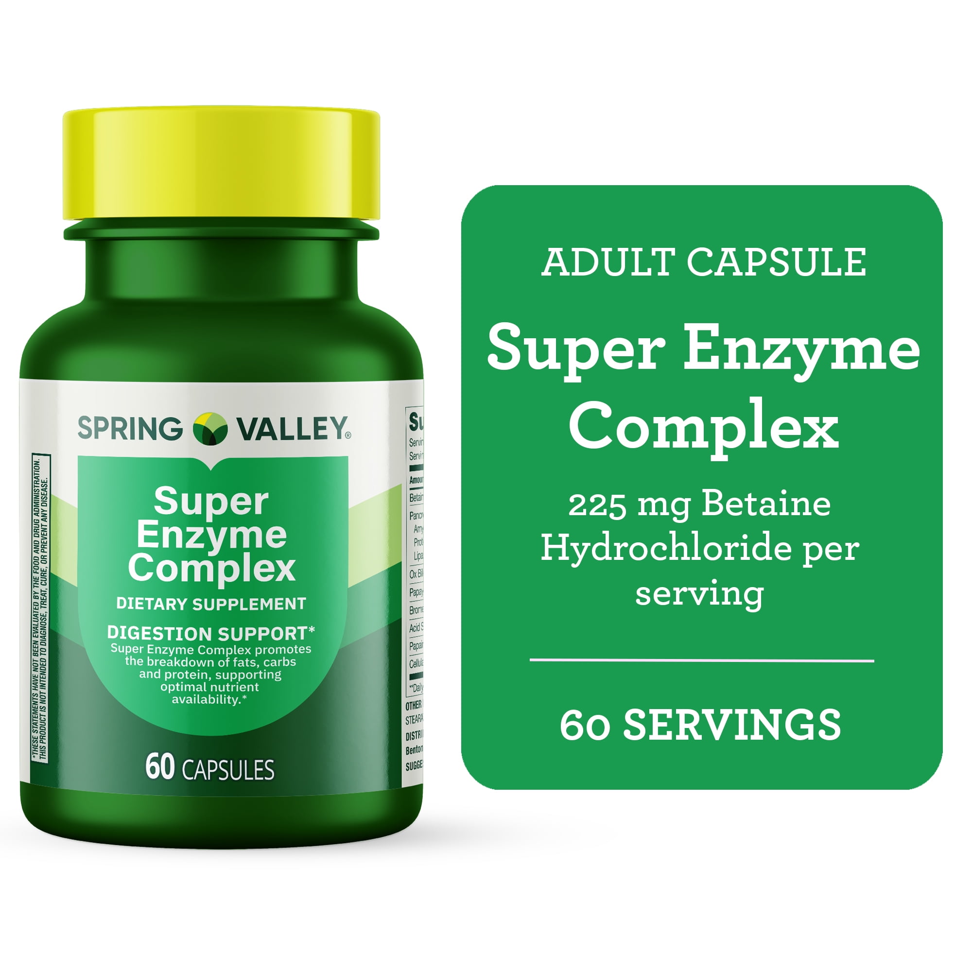 Spring Valley Super Enzyme Complex Dietary Supplement Capsules for Digestive Support, 60 Capsules