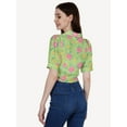 thumbnail image 3 of DressBerry Women's Printed Poly Crepe Crop Shirt Casual Summer Buttoned Front Collared Neck Puffed Elbow Sleeves Western Style Slip-On Light Weighted High Waist Shirt Top, 3 of 6