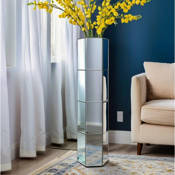 28" Tall Mirrored Floor Vase, Silver Big Vases for Decor Living Room, Home Decorative Vases for Dried Flower