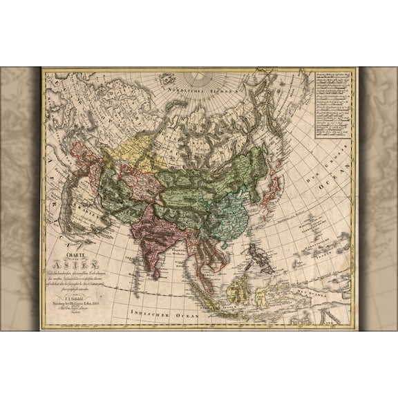 24"x36" Gallery Poster, Charte von Asia map 1805 china india russia japan