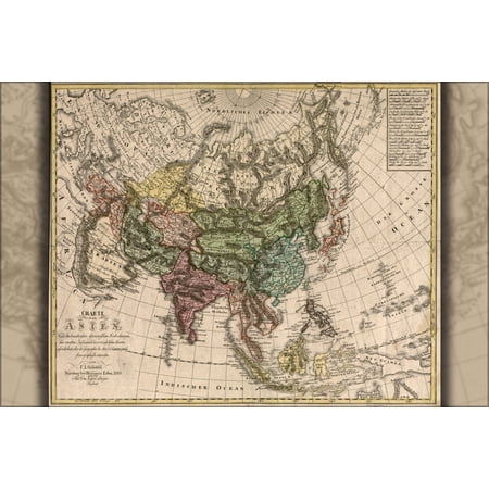 24"x36" Gallery Poster, Charte von Asia map 1805 china india russia japan
