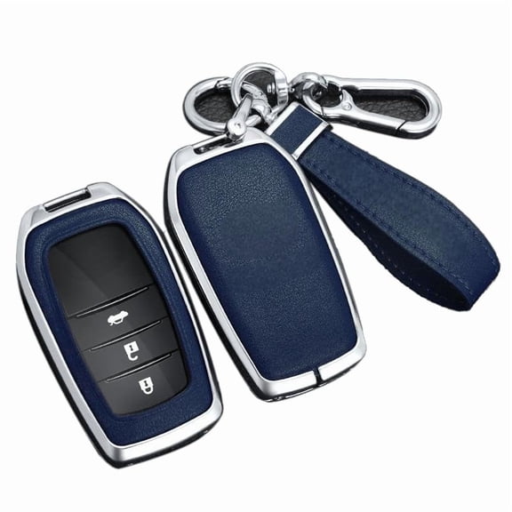 Key Fob Cover for Toyota, Leather Zinc Alloy Key Fob Case for 2025 Camry, 2021-2025 Venza, Grand Highlander Hilux, Fortuner, 2022-2025 Tundra Tacoma Remote Key Holder Protector Metal Keychain