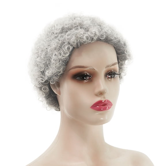 LHWEN Short Hair Wigs For Black Women Short Cuts Wigs For Black Women Short Straight Black Ladies Wigs Women's Short Curly Wig Synthetic Cut Wig Heat Grey Wigs Head Circumference 22 Inch Beauty Salon