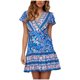 thumbnail image 1 of Vestido de Boho Floral Manga Corta Vestida de Cuello en V Mini Vestido de Vestir de Verano en Vestino de Verano Playa Estampado Floral Bohemio Vestido Navideño Odeerbi ODB113382, 1 of 7