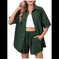 thumbnail image 2 of Conjunto de Chándal de 2 Piezas para Mujer, de Verano, con Top de Corta y Pantalones Cortos. Verde Oscuro M, 2 of 9