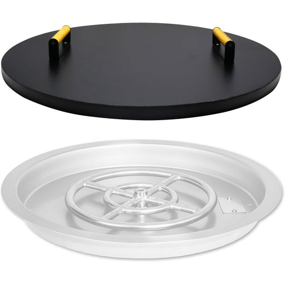 Fire Pit Lid Round - Fire Pit Snuffer Lid 28 inch Diameter & 1.5 mm Thickness - Drop-in Burner FirePit Pan Lid - Grill Fire Ring Lid with Handle