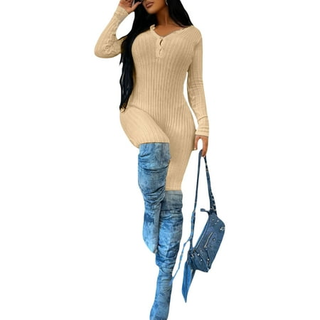 

Women s Sexy Bodycon Long Sleeve Square Neck One Piece Romper Ribbed Knit Yoga Jumpsuit Workout Unitard Playsuit Backless Cute Club