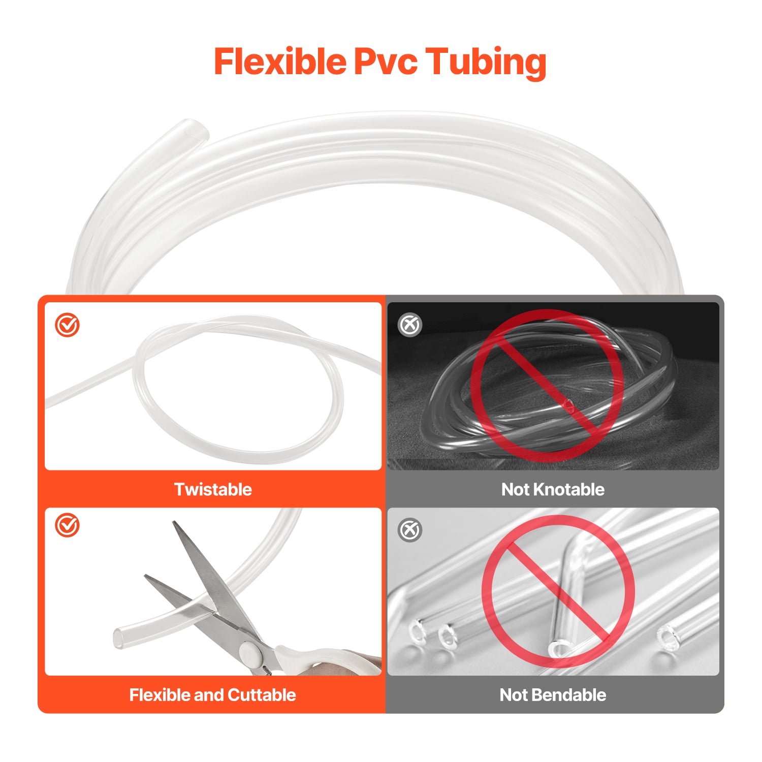 KFFKFF Clear Vinyl Tubing, 1/2" ID x 5/8" OD, 10FT Flexible PVC Hose, Transparent and Cuttable Design, 1/16 in Wall Thickness, Durable PVC Material for Aquariums, Irrigation, Pools, and Labs