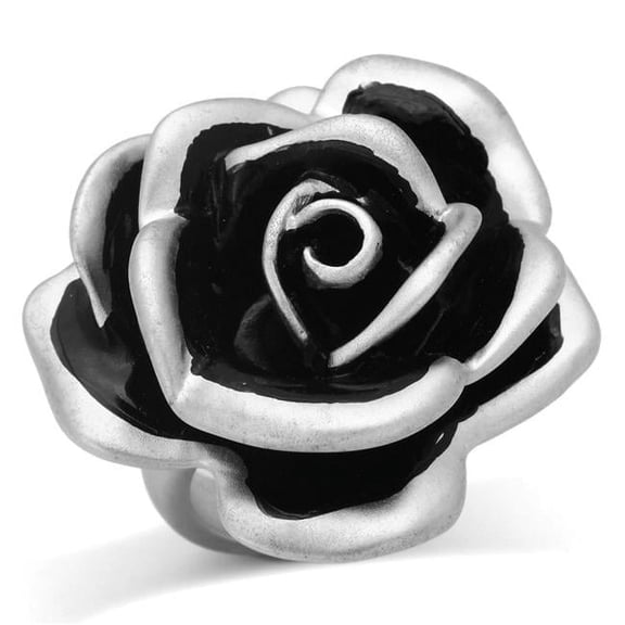 Alamode LOA838-8 Women Matte Rhodium Brass Ring with Epoxy in Jet - Size 8