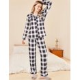 thumbnail image 4 of Ekouaer Womens Pajamas Set 2 Piece Button Down Pjs Soft Long Sleeve Top and Pants Sleepwear Set Lounge Sets Blue Black Plaid, 4 of 5