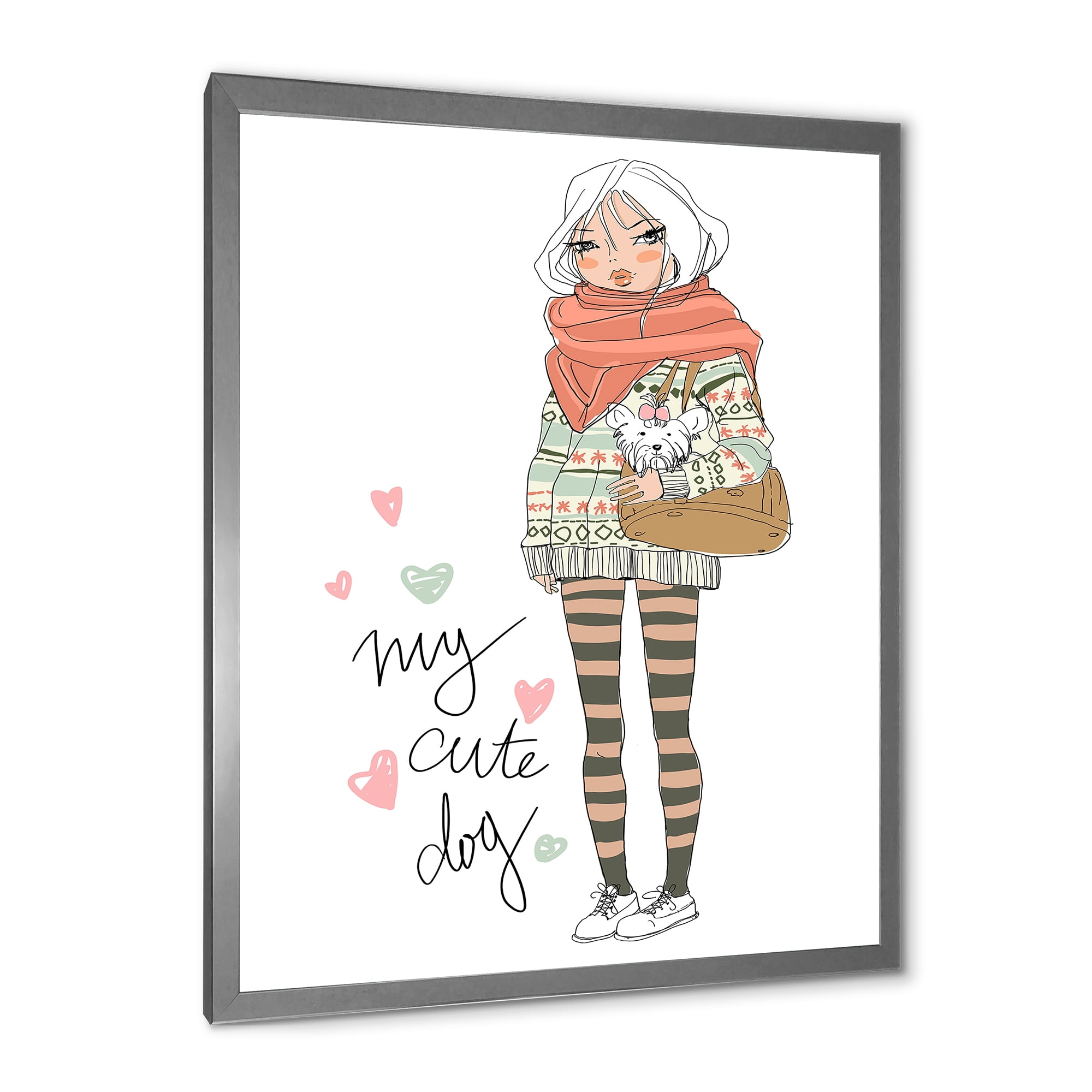 Designart 'My Cute Dog Cute Girl With Dog' Shabby Chic Framed Art Print
