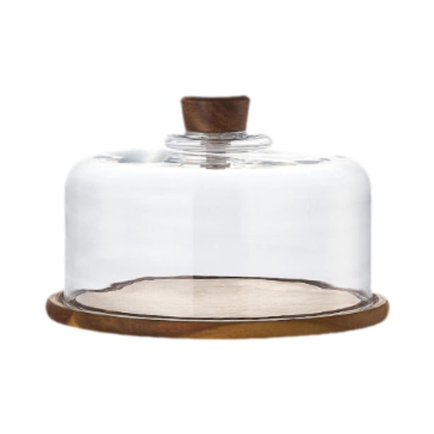 Servidor de madera redonda Cake Display Servidor Placa de bandeja Domo de postre con bandeja para servir para hoteles de cocina pasteles de cumpleaños 23.5x16cm