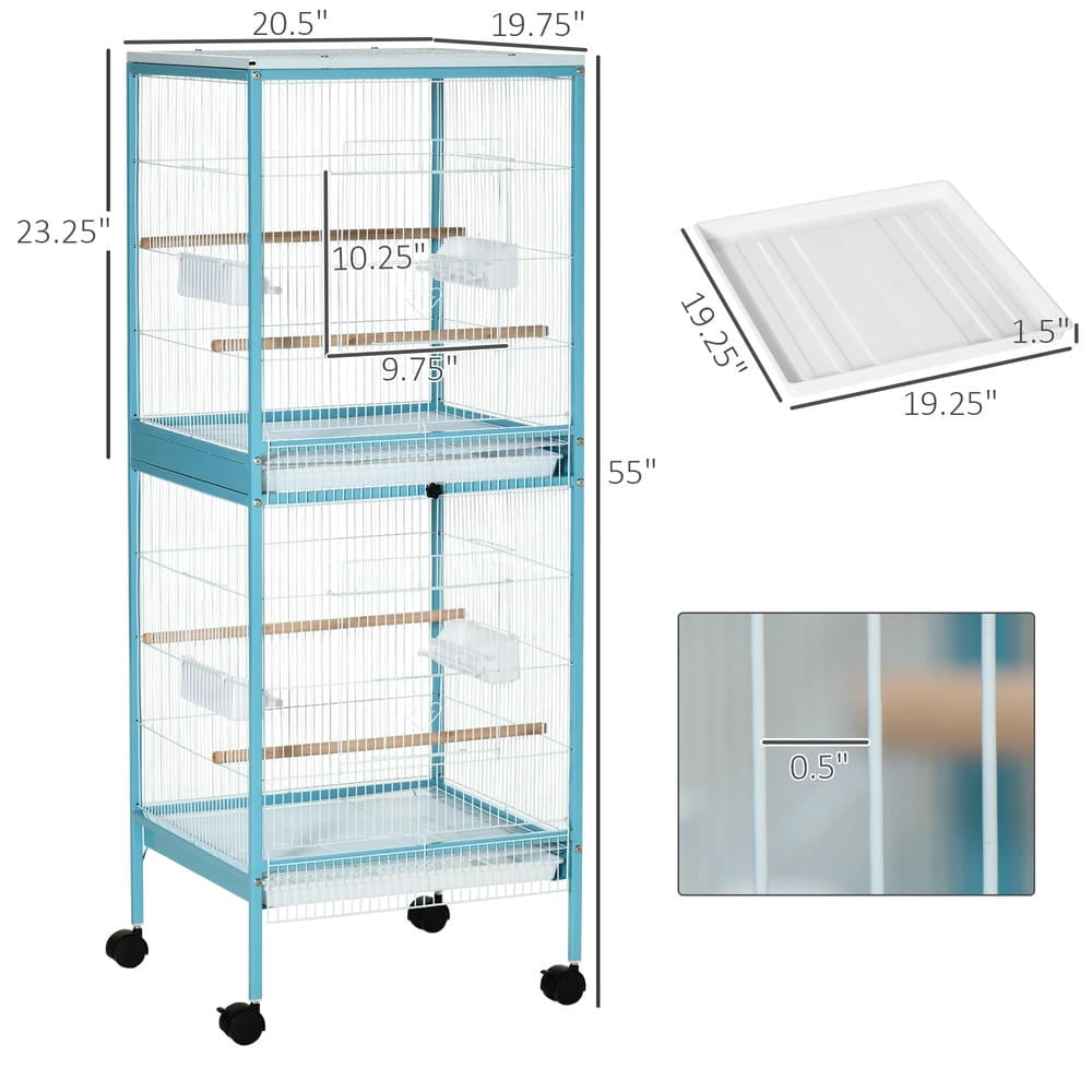 Barara King Bird Cage, Bird Habitat Small Animal Travel Cage,55" Large Parrot Cage with Toy Hooks Above Top Bird Perch, Tray, Food Cups