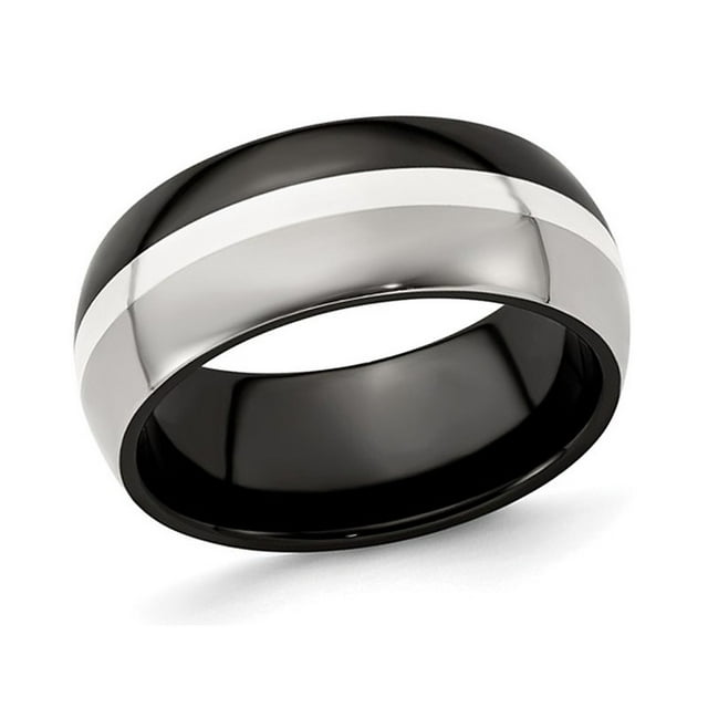 Mens Two-tone Domed Titanium Wedding Band Ring (9mm)
