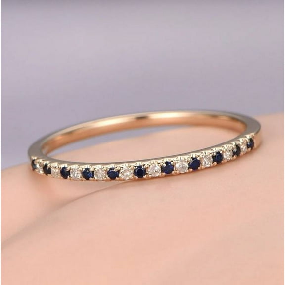 Sapphire CZ Diamond Wedding Band Half Eternity Matching Ring Anniversary 925 Sterling Silver Yellow Gold Plated Gemstone Jewelry For Women Gift