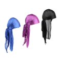 thumbnail image 3 of 3 piezas de gorro sedoso de cola larga con ondas, gorro pirata, bandana, gorro de quimioterapia Negro + Azul + Morado, 3 of 7