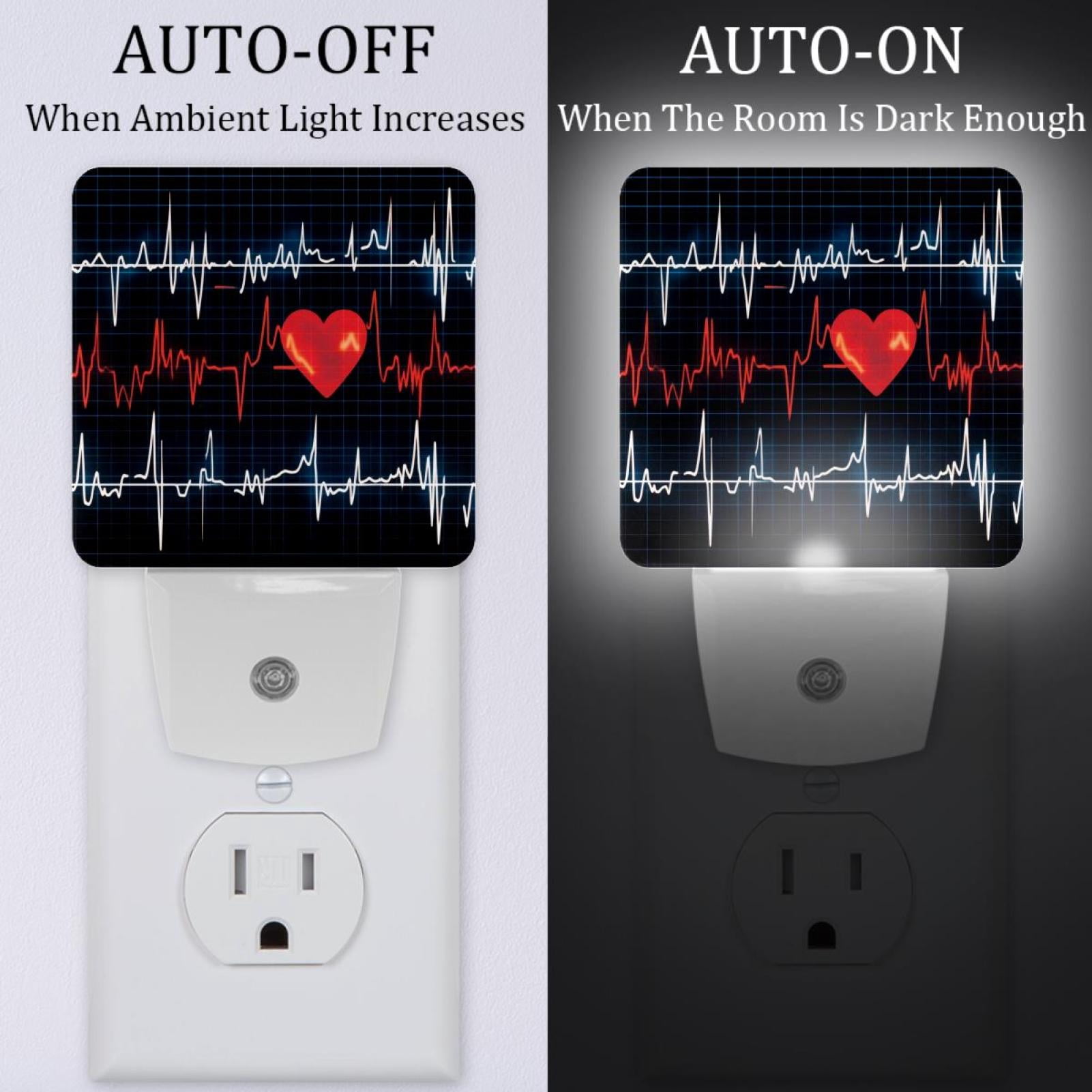 PhooArto Lifeline Heart Heartbeat Pattern Plug in LED Night Light Auto Sensor Dusk to Dawn Decorative Night for Bedroom, Bathroom, Kitchen, Hallway, Stairs, Baby's Room, Energy Saving