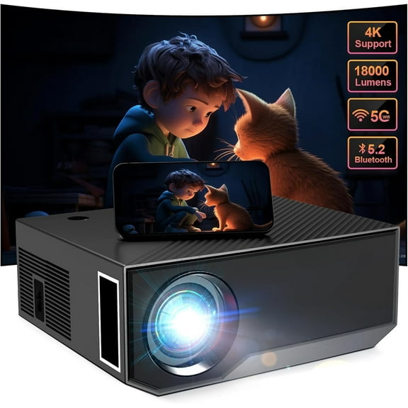 Projector with WIFI and Bluetooth, 1080P Native Full HD Video Projector, 18000L Movie Projector, 300" Max Bild Compatible with Android/iOS/Laptop/TV Stick/X-Box/HDMI/USB（Grey)