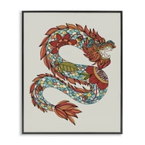 Stupell Industries Detailed Year of Dragon Fairy Tales & Fantasy Painting Black Framed Art Print Wall Art, 24 x 30