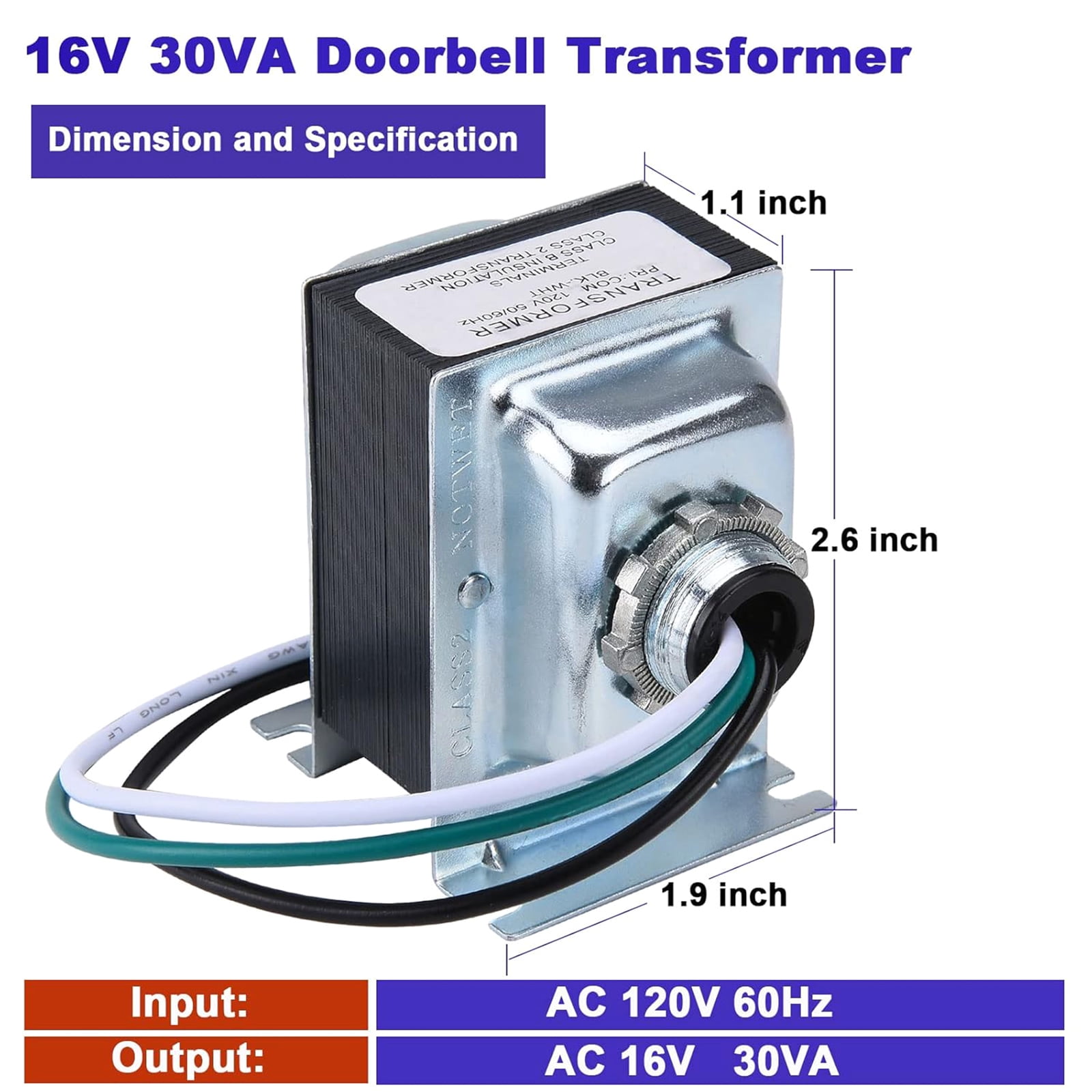 16V 30VA Doorbell Voltages Changer Hardwired Door Chimes Voltages Changer Doorbell Power Supply Unit for Rings Doorbell