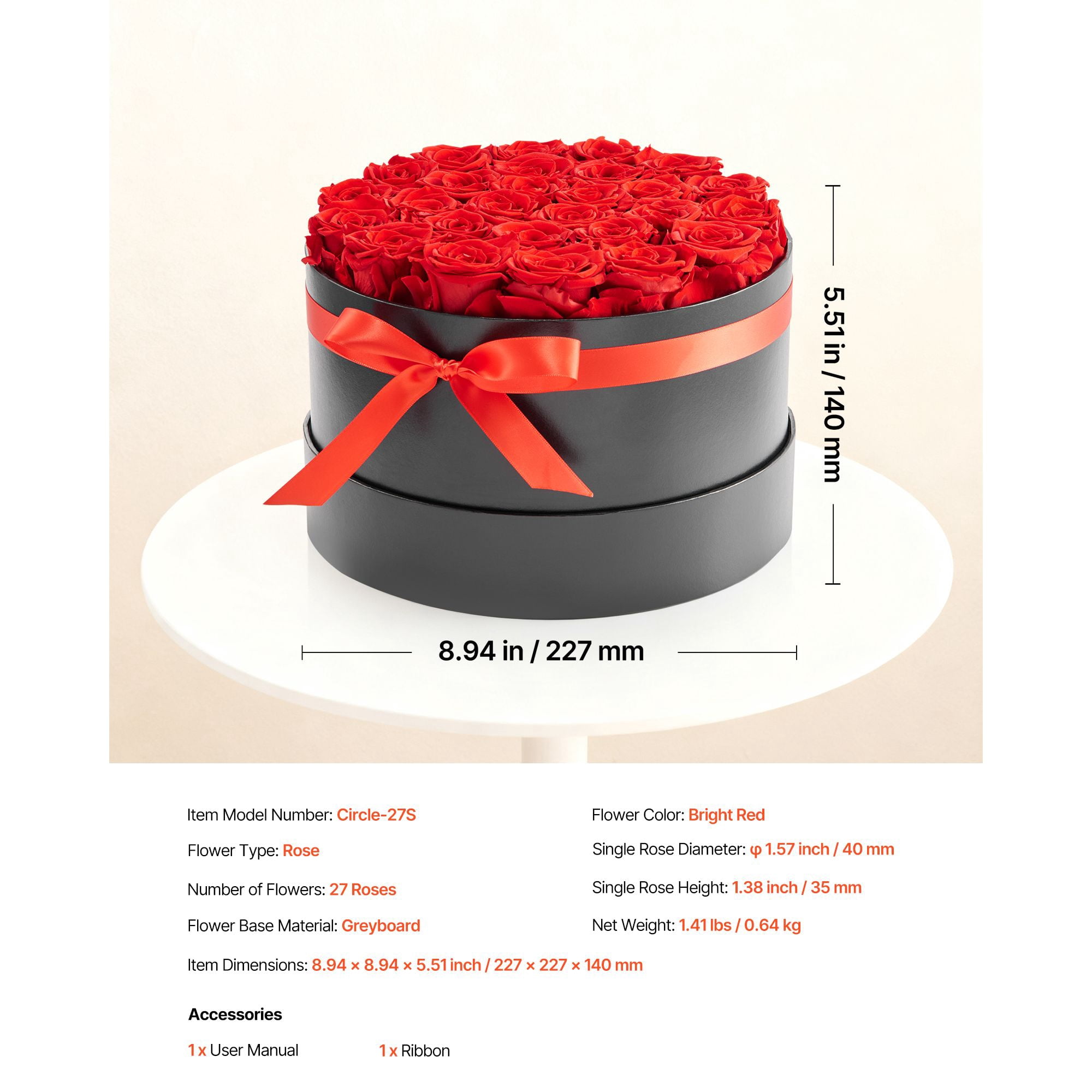 Preserved Roses 27 Real Roses in Round Box, Lasts Up to 3 Years, No Watering Needed, Light Rose Fragrance, Romantic Gift for Valentine's Day Birthday Christmas