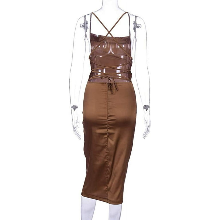 Women Neon Satin Sexy Bodycon Elegant Backless Long Midi Dress for Cocktail  Party Clubwear - Walmart.com
