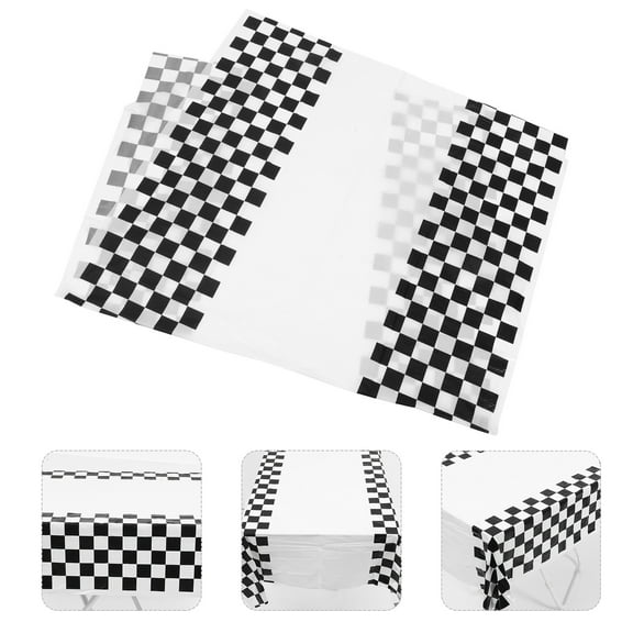 Raindrops Checkerboard Tablecloth Set for Racing Car Party 2Pcs Disposable Paper 54x90 Inches