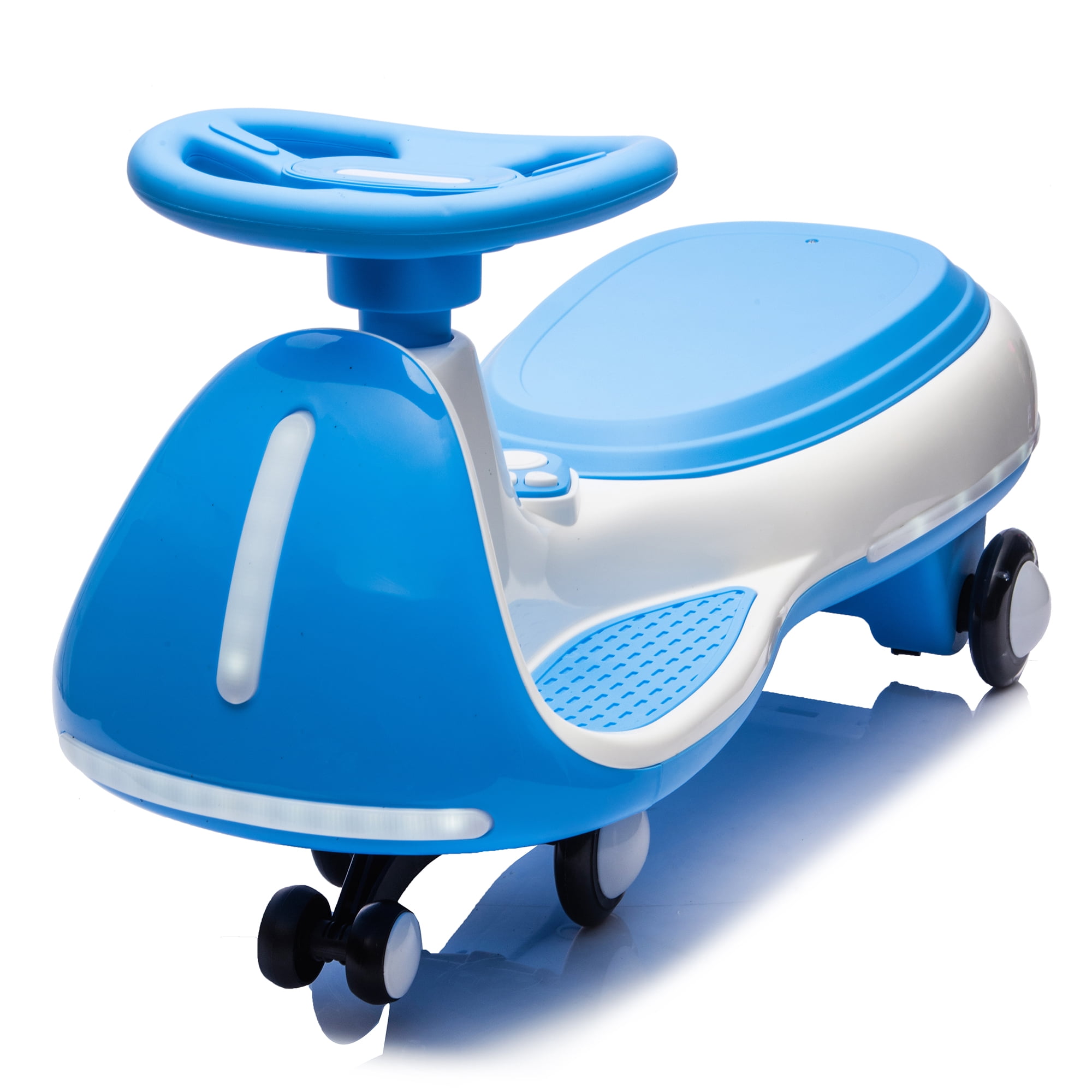 Wiggle Car, 2-in-1 Ride On Toy with Controllable LED Stream Lights, Flashing PU Wheels, Triangular Stability Frame, Wide Front Auxiliary Wheels, Bluetooth Music, for Ages 3-8