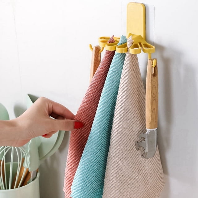 Estante para trapos de cocina con forma de flor y gancho, organizador de almacenamiento para montar en la pared, sin perforaciones, para espátulas, cucharas, estante para toallas C