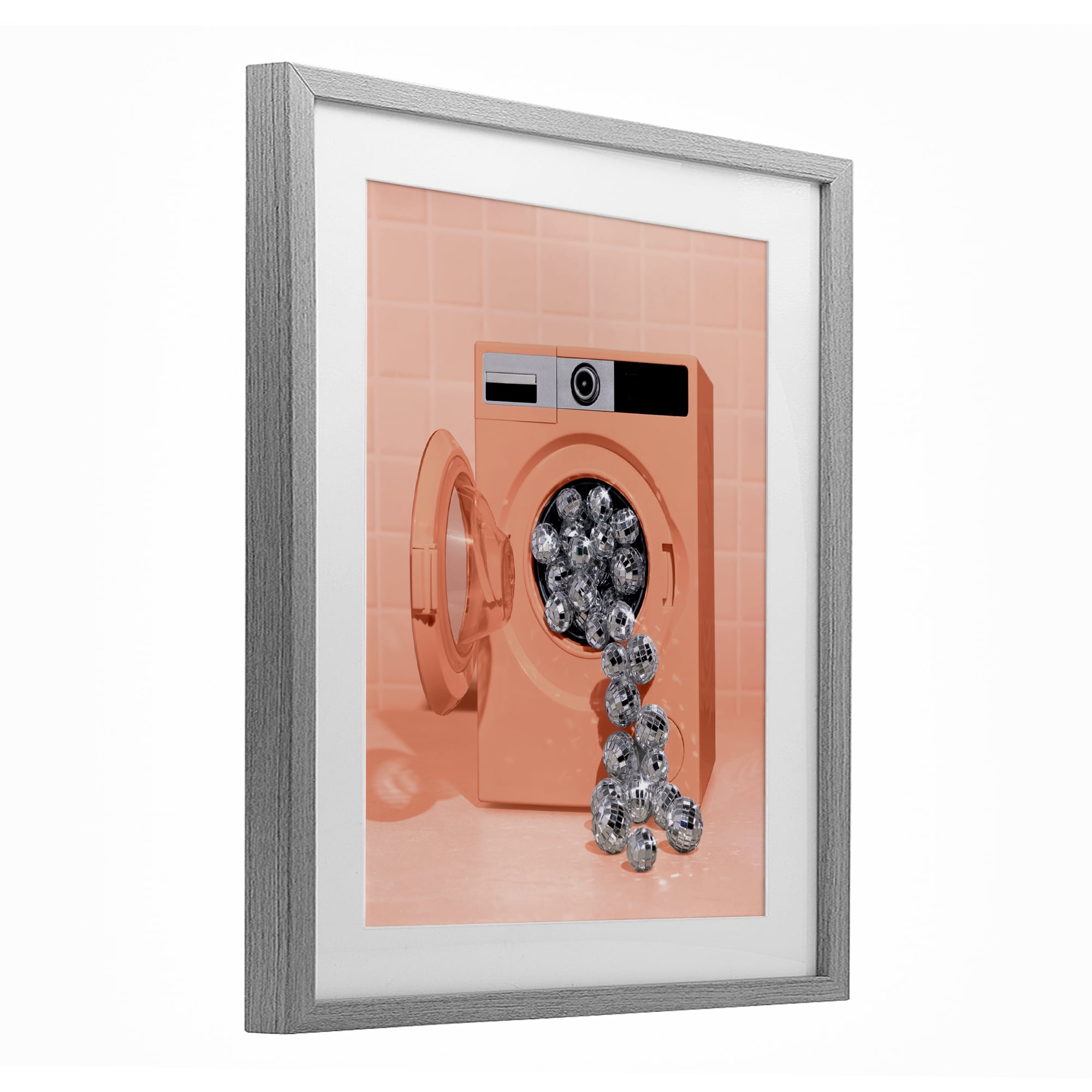 Stupell Industries Disco Laundry Machine over Orange Gray Framed Print Under Glass, design by LISH Creative
