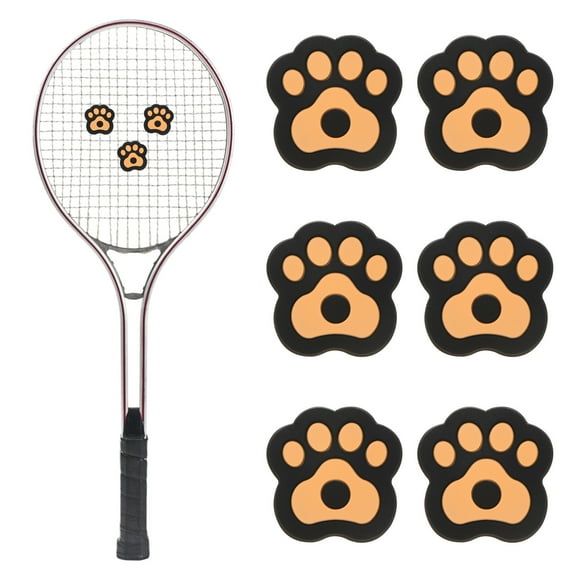 Tennis Racket Dampener [6PCS] - Funny Cute Cats Paw Shape Silicone Tennis Shock Absorber Racket Vibration Dampener [Orange, Black]