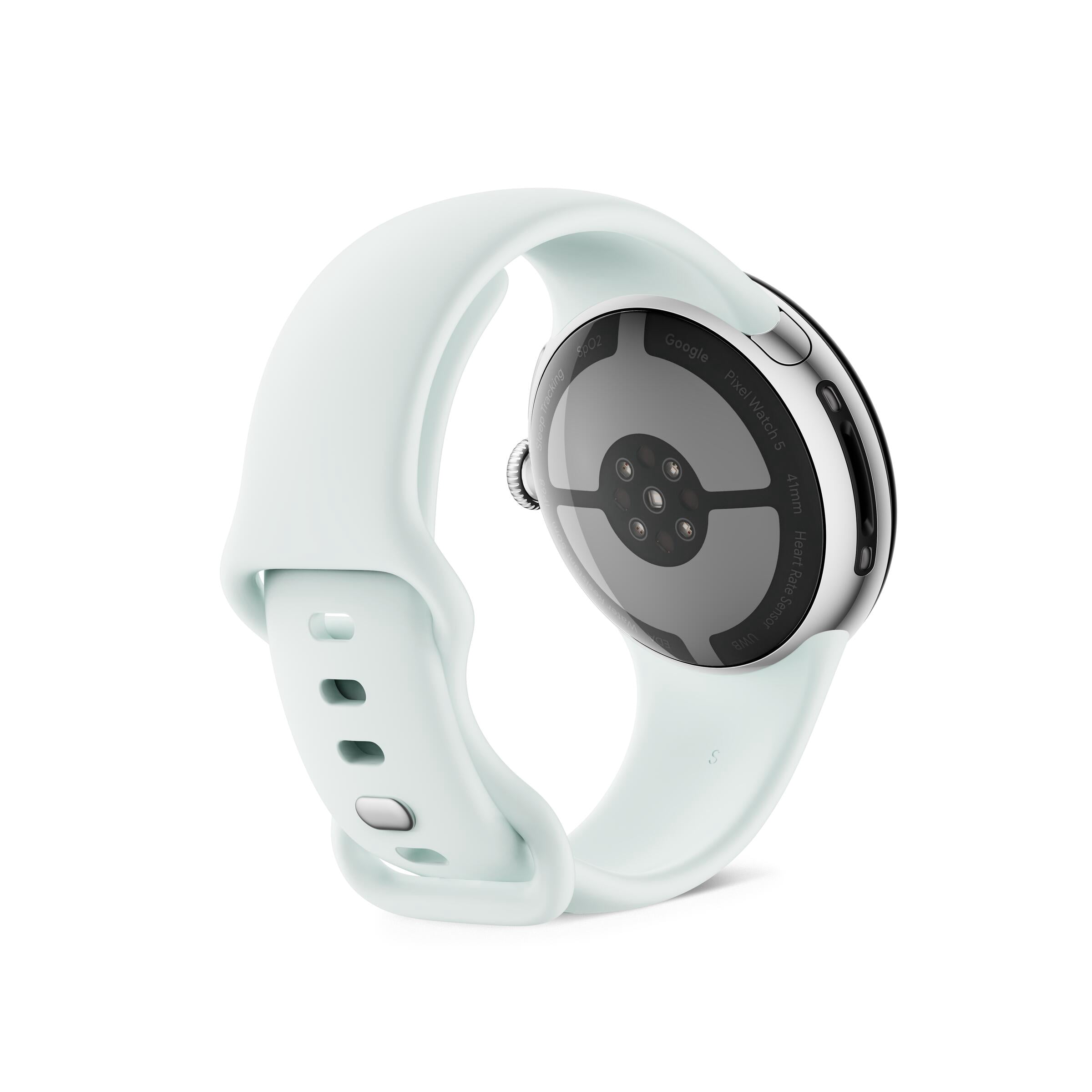 Google Pixel Watch 5 (41mm) Wi-Fi - Android Smartwatch with Domed Display, Comprehensive Health and Fitness Tracking, and Help from Gemini - Polished Silver Aluminum Case / Fog Active Band (2nd gen)
