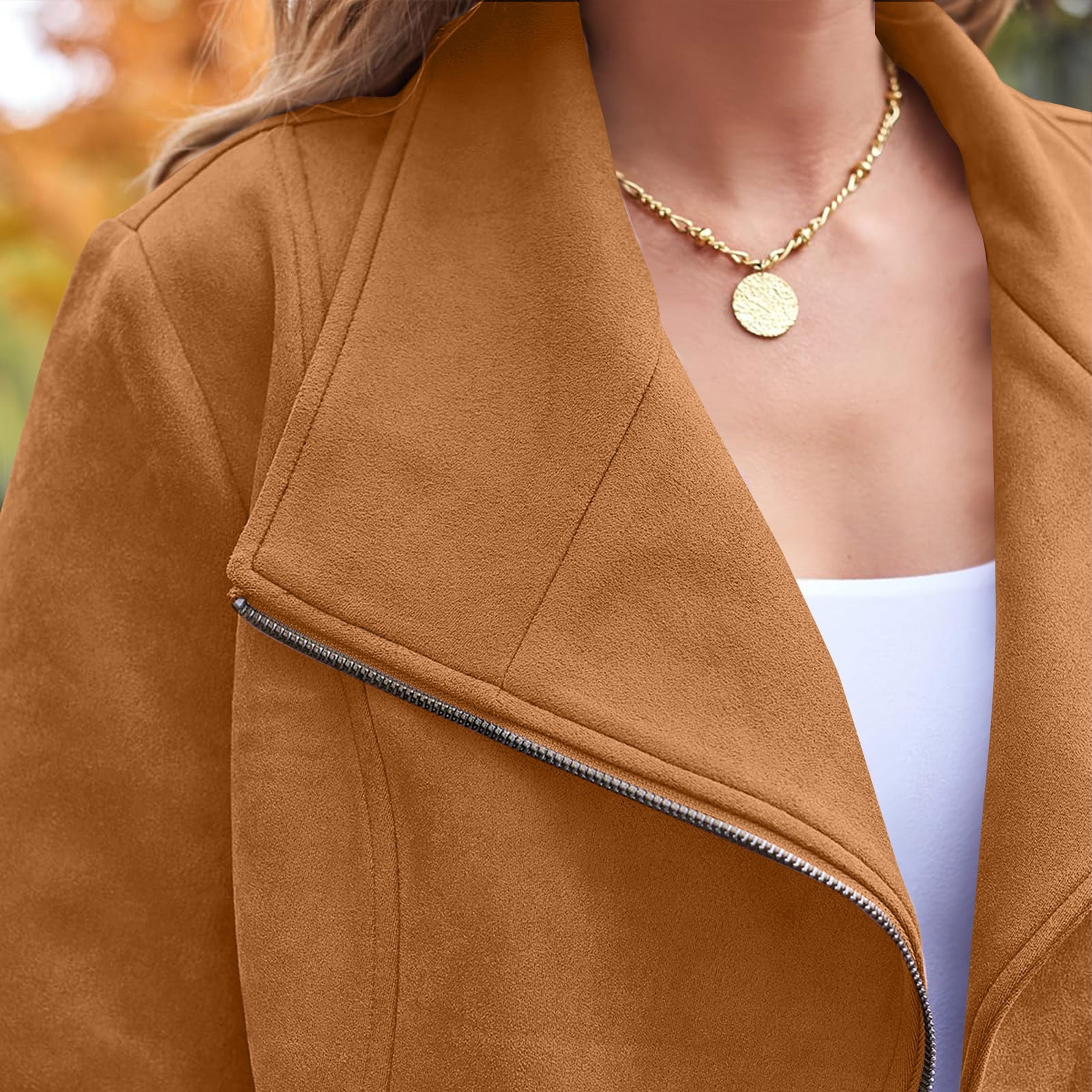 ClodeEU Womens Faux Leather Suede Jackets,Long Sleeve Casual Cropped Zipper Outwear ,Fall Fashion Cropped Coat Outwear Brown,Womens Plus XL
