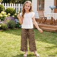 thumbnail image 3 of COEQINE Girls Wide Leg Ruffle Pants High Waisted Palazzo Pants with Pockets Flowy Trousers Comfy Fall Outfits for 5-6 Years Little Girls, Brown Leopard Print, 3 of 8