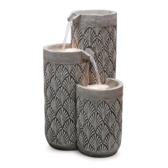 Melrose LED Lighted 3-Tier Cascading Outdoor Garden Water Bowl Fountain - 25.5" - Gray