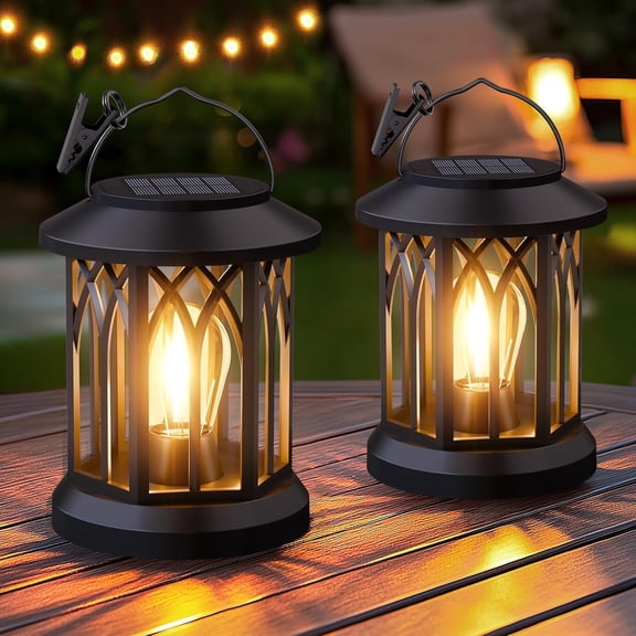 Solar Lanterns Outdoor Waterproof - 2 Pack Lanterns Decorative Outdoor Patio Decor with Clip Solar Lantern for Outside