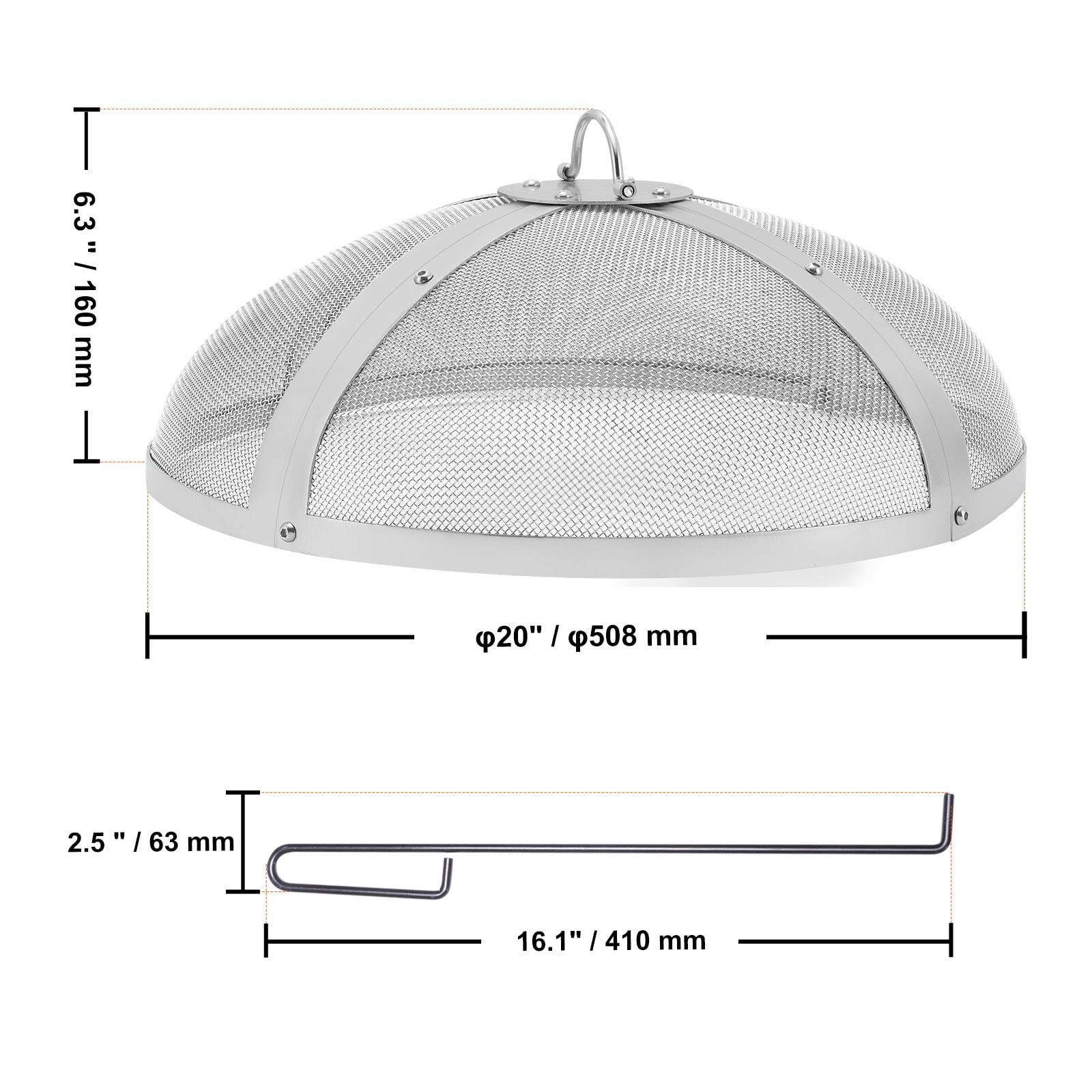 27" Stainless Steel Fire Pit Cover, 2mm Mesh, Tightly Woven Spark Guard, Handle Design, Easy Assembly, for Fire Bowl Fireplace Protection