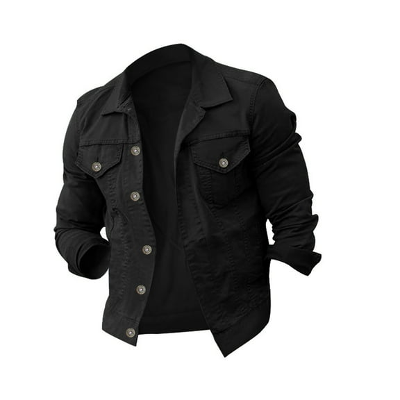 Guieoi Mens Coats Outerwear Winter Clearance 4xl Men's Lapel Slim Fit Solid Color Pocket Button Long Sleeve Jacket Black Black*Friday/Cyber*Monday Clearance