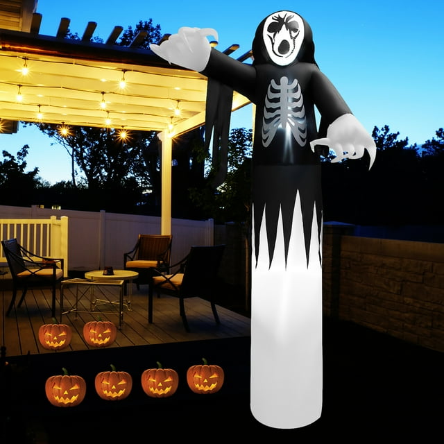 Gymax 12 FT Tall Halloween Inflatable Skeleton Ghost Spooky Halloween Blow Up Backyard Decor