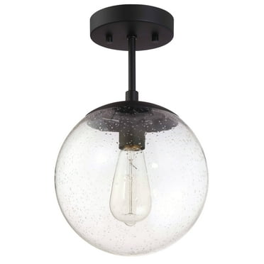Design House Gracelyn Dimmable Semi-Flush Ceiling Light w/ Clear Seedy Glass Globe Shade in Matte Black