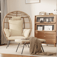 thumbnail image 4 of Wicker Egg Chair with Ottoman,Outdoor Indoor Large Egg Basket Lounge Recliner Chair with Thick Cushion for Patio Porch Backyard, 4 of 7