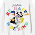 thumbnail image 2 of Looney Tunes Be Happy & Be Kind Characters Women's White Crew Neck Sweatshirt-Small, 2 of 7