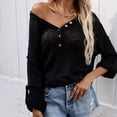 thumbnail image 4 of JINMGG V Neck Sweaters for Women Fall Winter Clearance,Women Casual Solid Knitting Buttons Long Sleeve V-Neck Sweaters Tops, 4 of 8