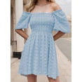 thumbnail image 3 of Weardear Women's Summer Casual Ruffle Short Sleeve Swiss Dot Mini Dress Smocked Square Neck Flowy Sundress, 3 of 6